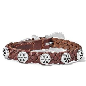 BRIGHTON NWT Daisy Bandit Bracelet in Brown • JF990A Leather Silver Flower